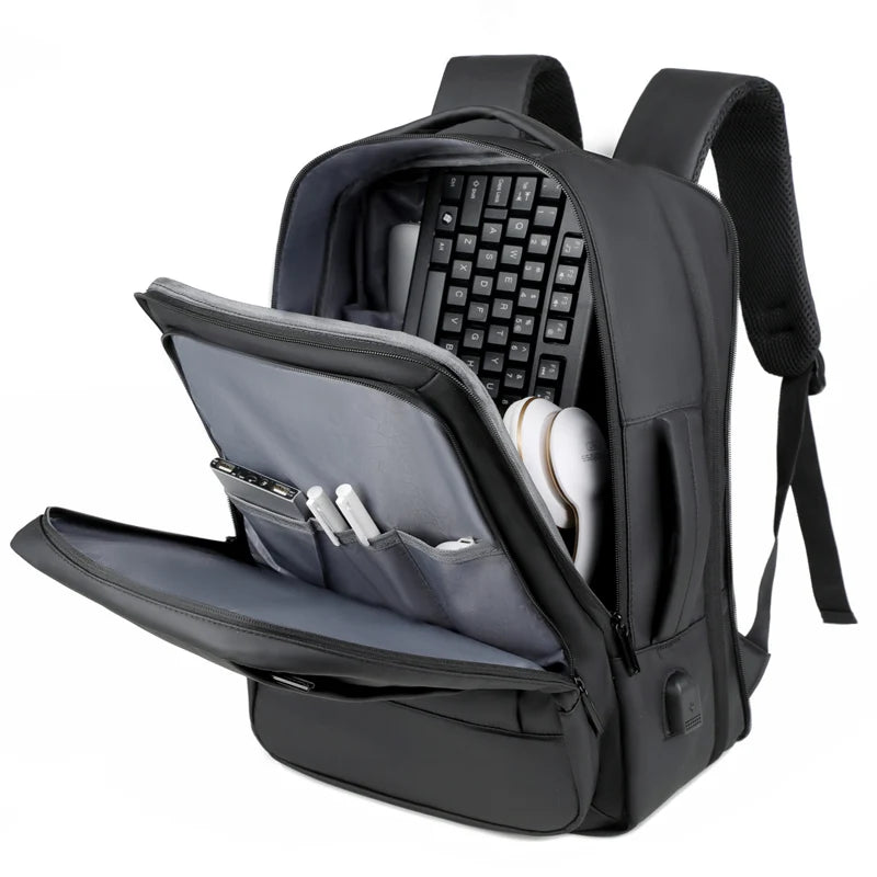 Mochila Masculina de Viagem Expansível com Grande Capacidade e Porta USB